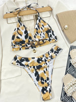 Animal Print Halter Neck Bikini Set - Ladyez