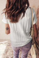 Ribbed Knit Button Detail V-Neck T-Shirt