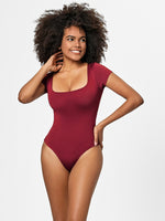 Full Size Square Neck Short Sleeve Bodysuit - Ladyez