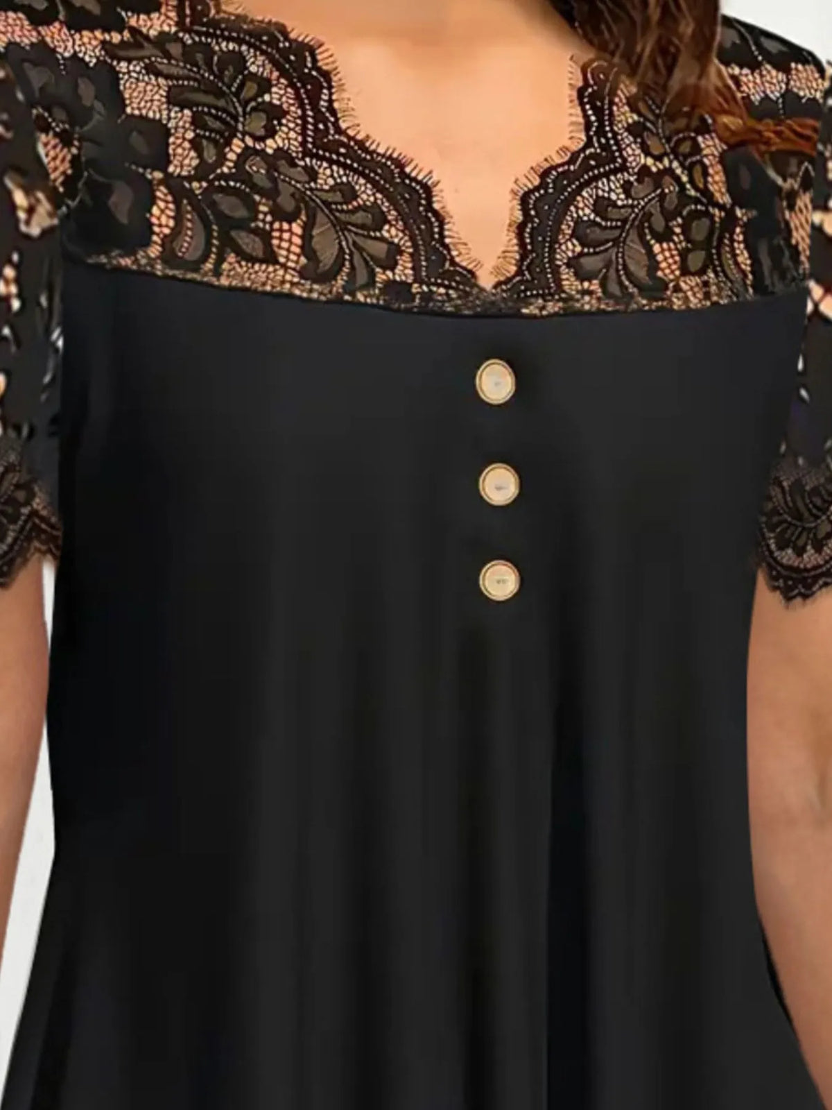 Lace Panel Short Sleeve Blouse - Ladyez