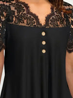 Lace Panel Short Sleeve Blouse - Ladyez