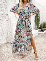 Slit Printed Surplice Half Sleeve Maxi Dress - Ladyez