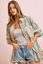BiBi Eyelet Lace And Floral Mix And Match Shirt Top