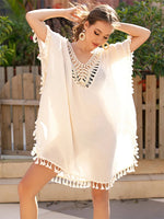 Tassel Cutout Half Sleeve Cover-Up - Ladyez