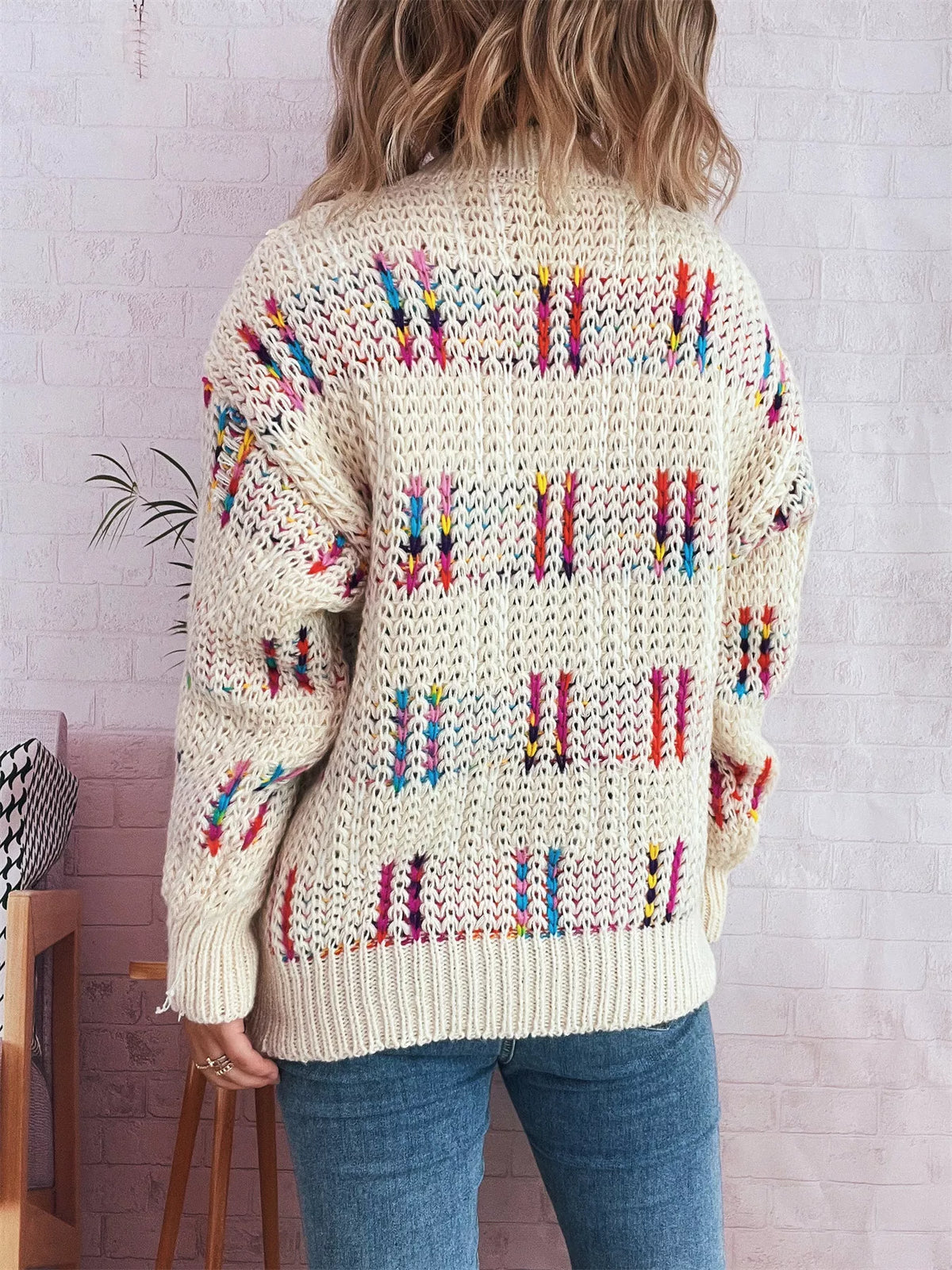 Colorful Round Neck Long Sleeve Sweater