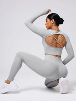 Back Crisscross Round Neck Long Sleeve Top and Leggings Active Set - Ladyez