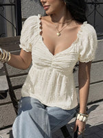 Textured Sweetheart Neck Puff Sleeve T-Shirt