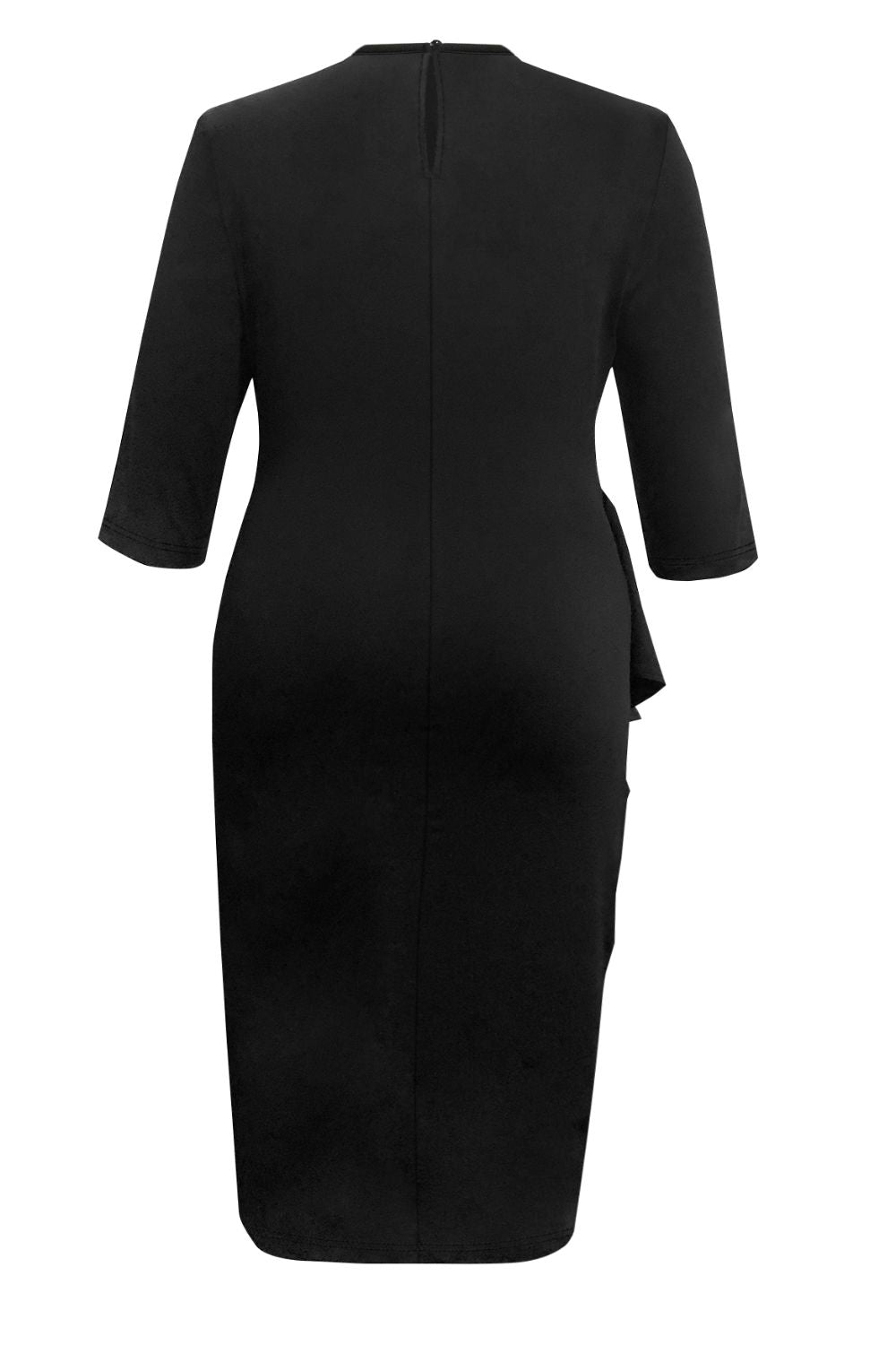 Plus Size Ruffle Trim Round Neck Long Sleeve Dress - Ladyez