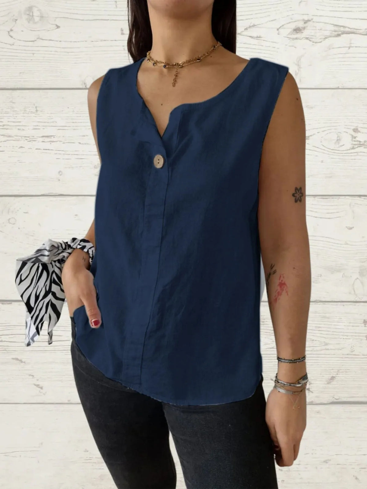 Full Size Casual Linen Sleeveless Blouse Plus Size - Ladyez