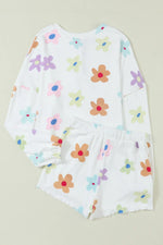Printed Quarter Button Top and Drawstring Shorts Lounge Set - Ladyez