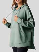 Slit Drawstring Waffle Knit Hoodie