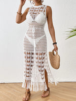 Backless Fringe Hem Round Neck Cover-Up Dress - Ladyez