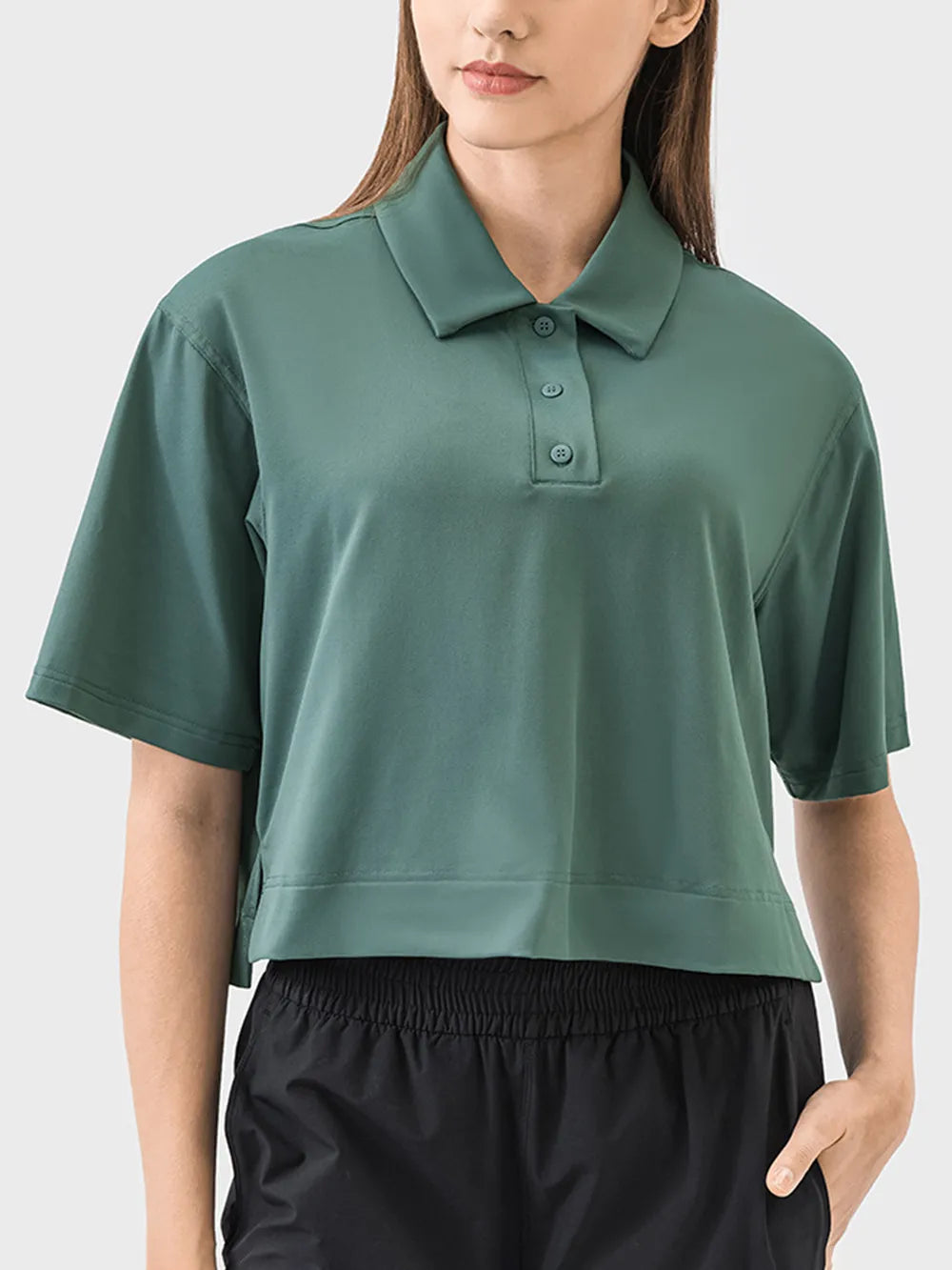 Millennia Half Button Short Sleeve Active T-Shirt - Ladyez