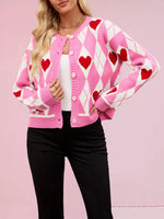 Heart Pattern Button-Up Cardigan