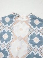 Bohemian Geometric Print Blouse with Tassel Tie