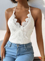 Perfee Halter Neck Lace Bodysuit - Ladyez