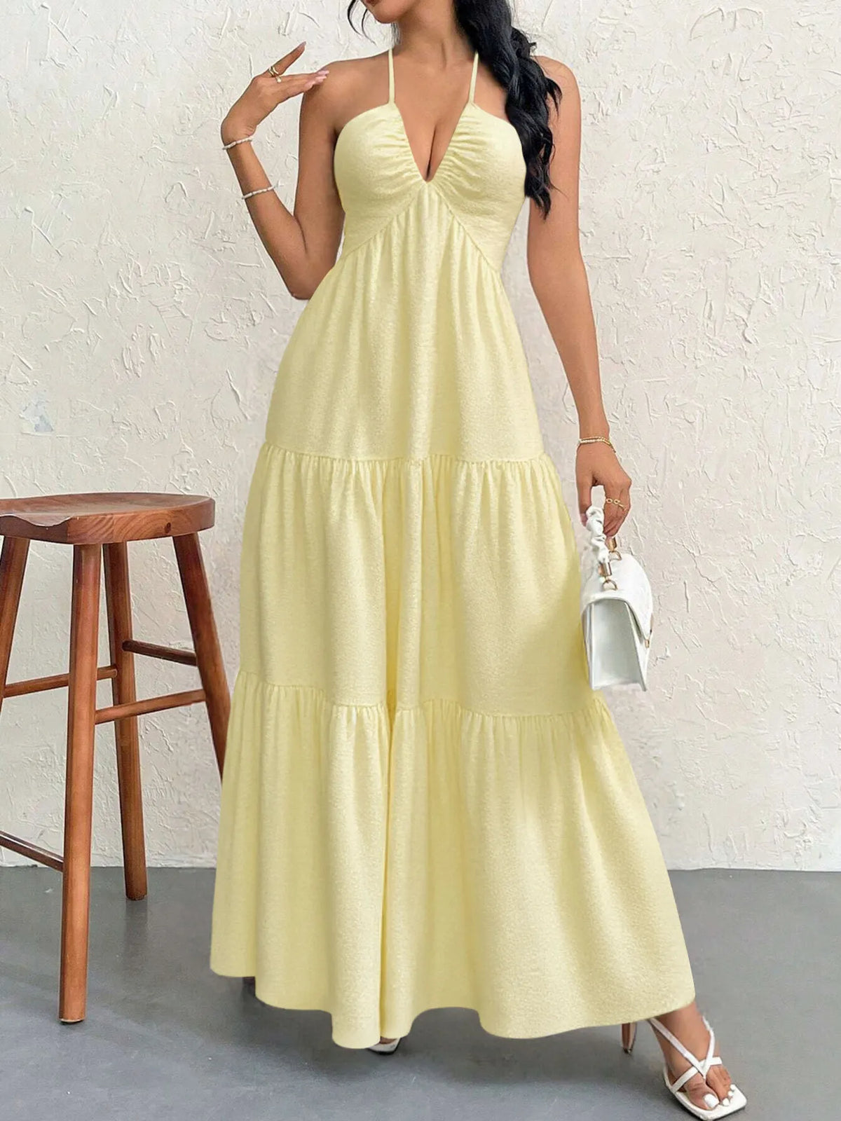 Halter Neck Tiered Maxi Dress - Ladyez