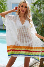 Angel Wings Rainbow Stripe Openwork Slit Cover-Up - Ladyez