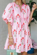 Striped Floral Print Mini Dress