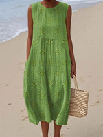 Full Size Round Neck Sleeveless Casual Midi Dress Plus Size