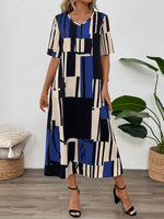 Abstract Geometric Print V-Neck Midi Dress