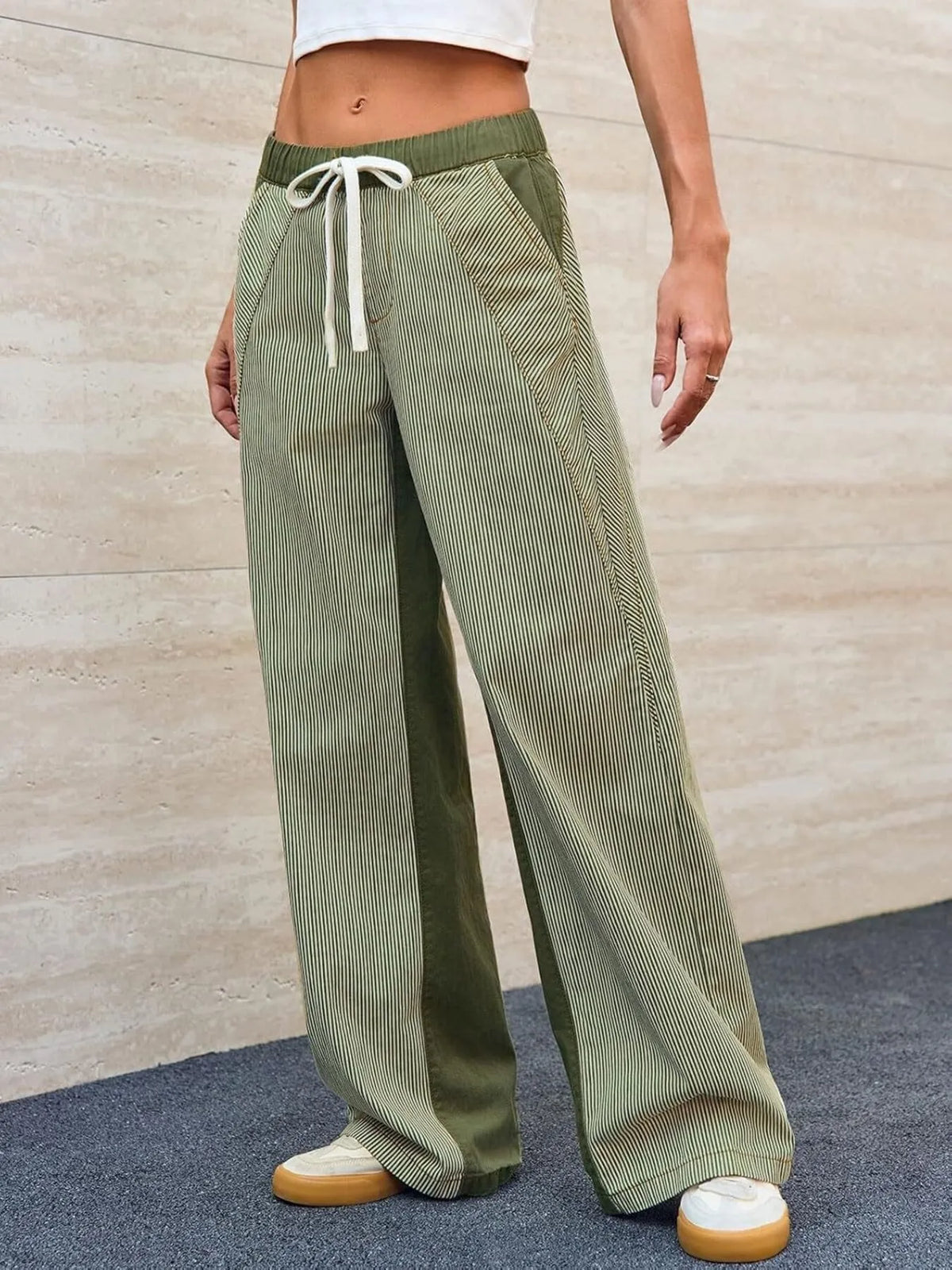 Striped Wide Leg Jeans - Ladyez