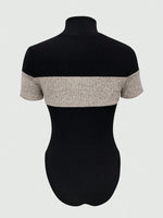 Color Block Turtleneck Ribbed Bodysuit - Ladyez