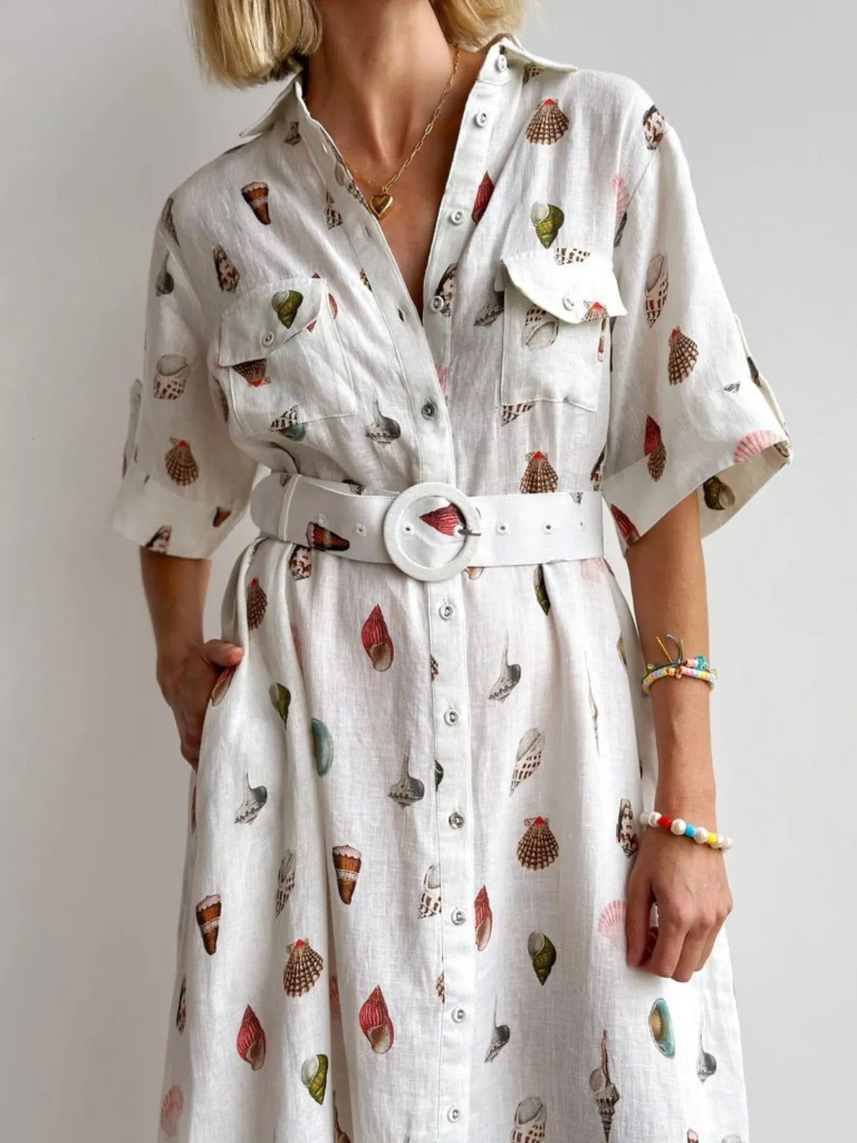 Printed Button Up Maxi Shirt Dress - Ladyez