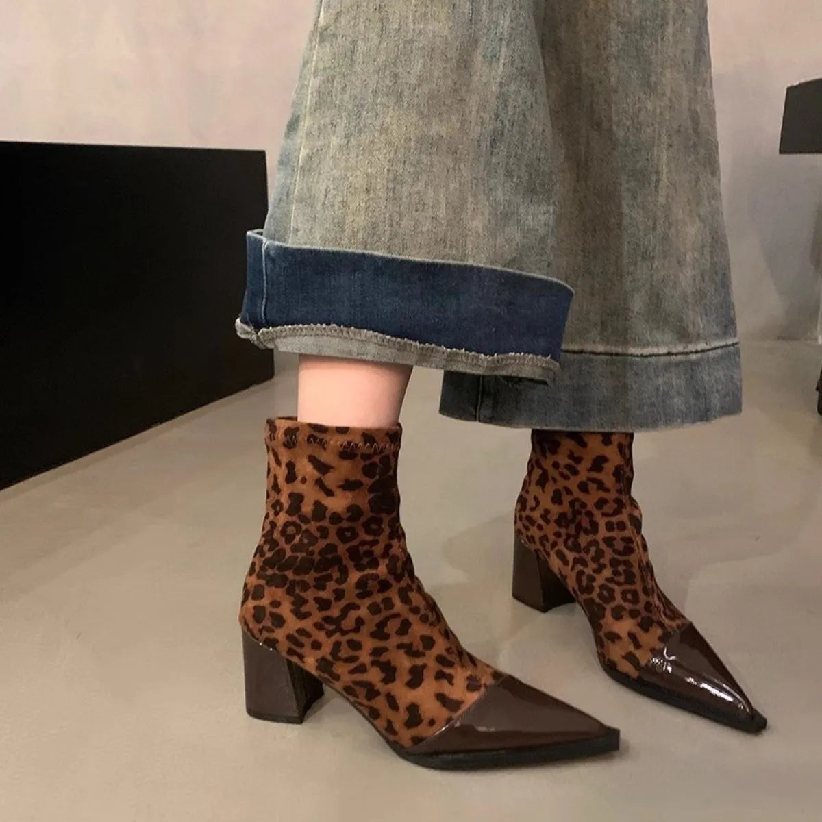 Point Toe Block Heels Boots - Ladyez