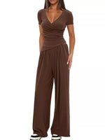 Surplice Short Sleeve Top and Pants Set