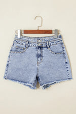 Rhinestone Light Wash Raw Hem High Waist Denim Shorts