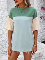 Mandy Color Block Round Neck Half Sleeve T-Shirt - Ladyez
