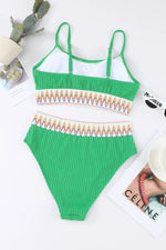 Textured Contrast Banding Bikini High Waist 2pcs Swimsuit - Ladyez
