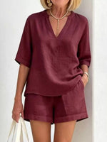 Full Size Half Sleeve Top and Shorts Set Plus Size