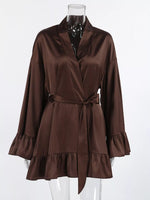 Satin Ruffle-Trim Lounge Nightgown Robe