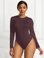 Round Neck Long Sleeve Bodysuit - Ladyez