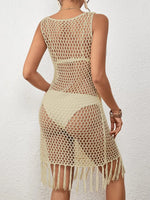Tassel Hem Hollow Out Sleeveless Cover Up - Ladyez