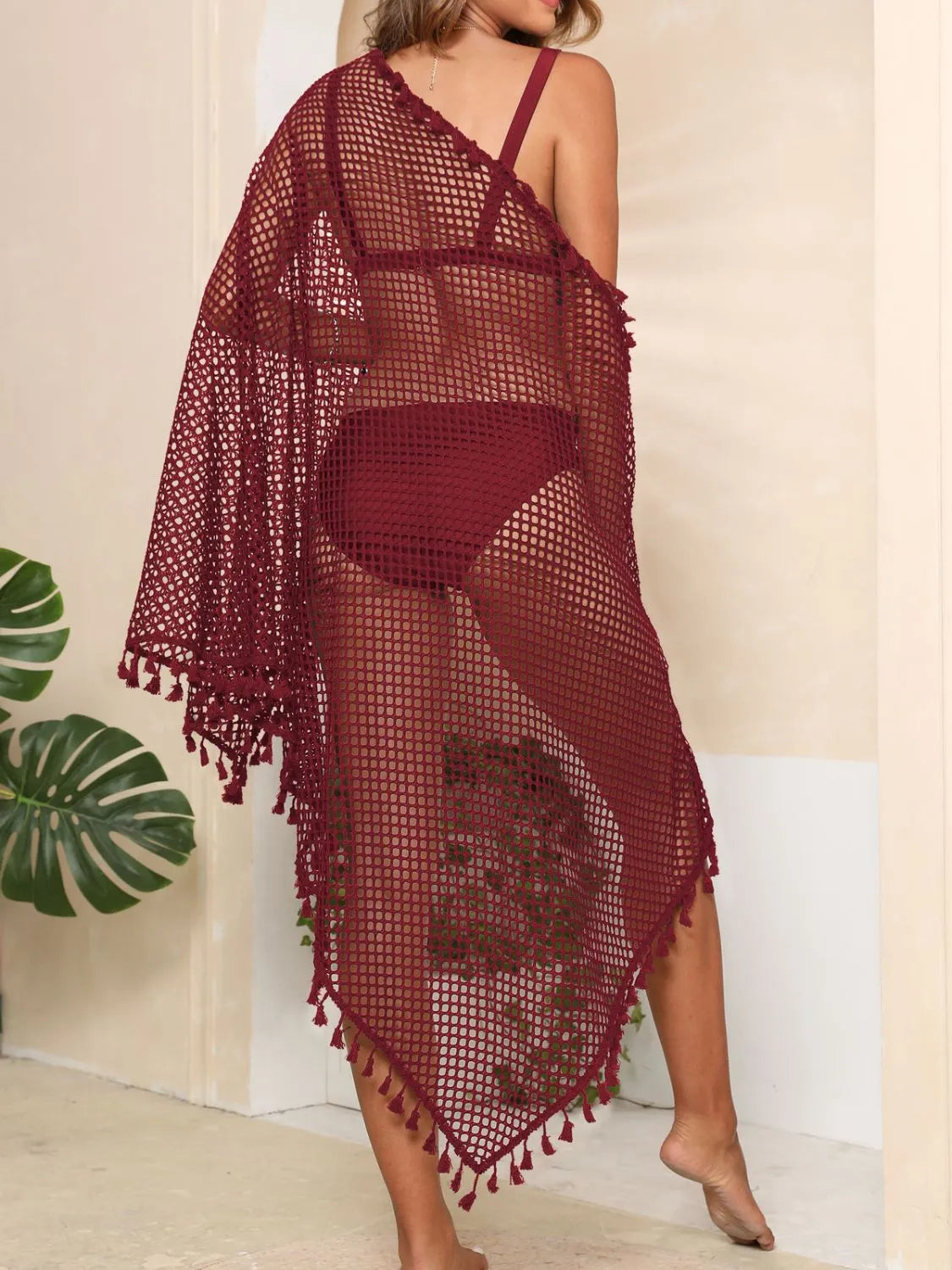 Tassel Openwork Open Front Cover-Up - Ladyez