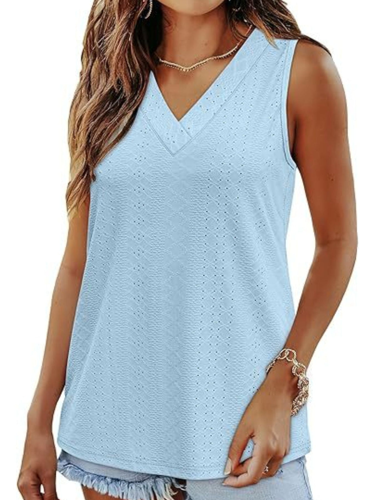 Eyelet V-Neck Tank