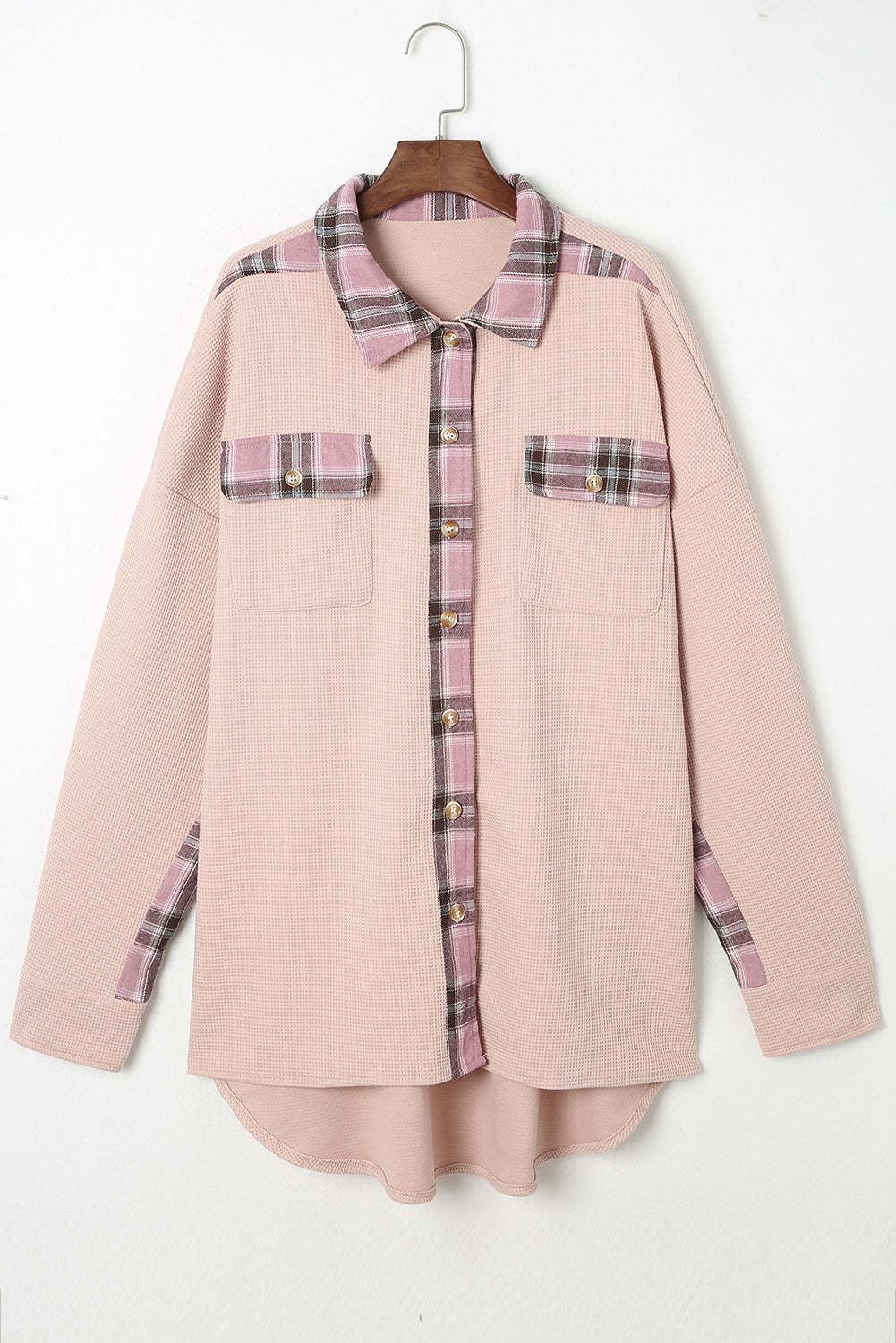 Plaid Button Down Collared Jacket - Ladyez