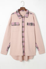 Plaid Button Down Collared Jacket - Ladyez