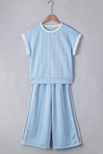 Textured Contrast Edge Top and High Waist Pants Set