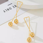 Modern Geometric Triangle Gold Ball Drop Earrings