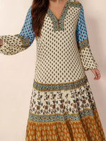 Bohemian Mixed Print Long Sleeve Maxi Dress