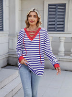 Lace-Up Striped Long Sleeve T-Shirt