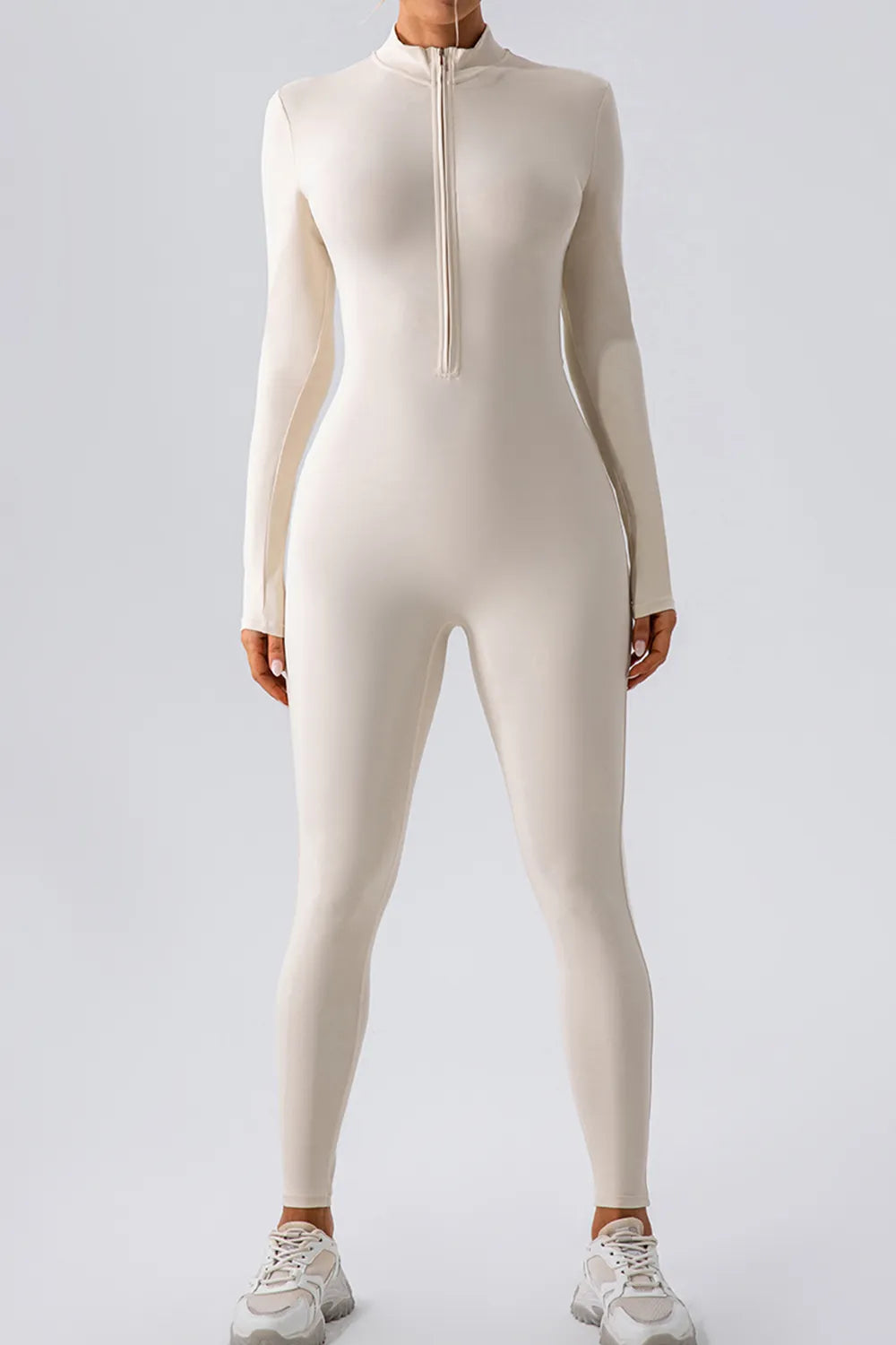 Half Zip Mock Neck Active Jumpsuit - Ladyez