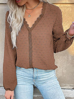 Lace Detail V-Neck Long Sleeve Blouse