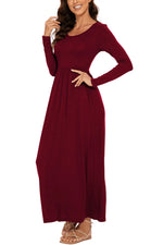 Round Neck Long Sleeve Pocketed Maxi Dress - Ladyez