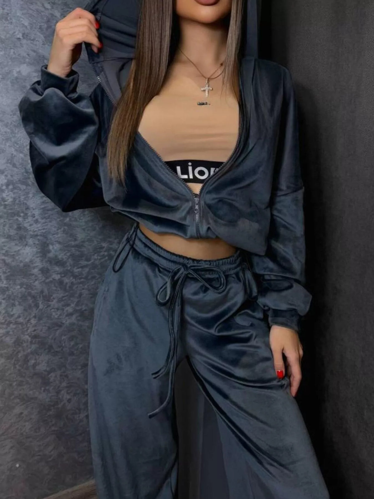 Zip Up Cropped Outerwear and Pants Set