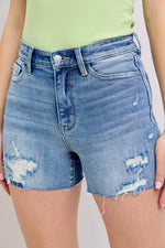 Judy Blue Full Size High Waist Denim Shorts W/stitch Over Destroy Detail Plus Size - Ladyez